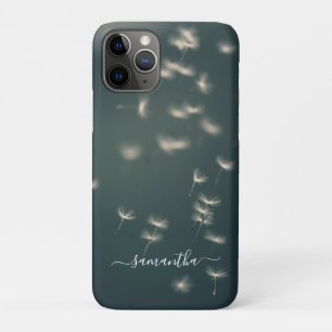Dark Sage Green Dandelion White Script Name Case-M iPhone 11 Pro Case