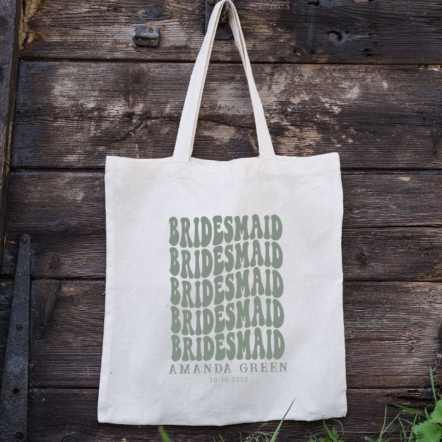 Dark Sage Green Retro Personalized Bachelorette Tote Bag (Creator Uploaded)