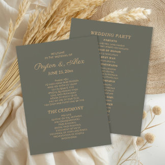 Dark Sage Green Wedding Programme de mariage fête 