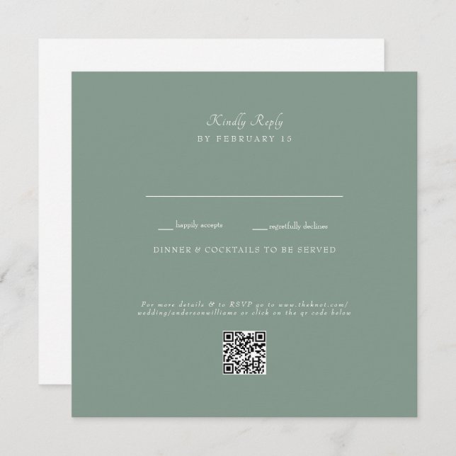 Dark Sage Wedding QR Code RSVP Flat Card (Front/Back)