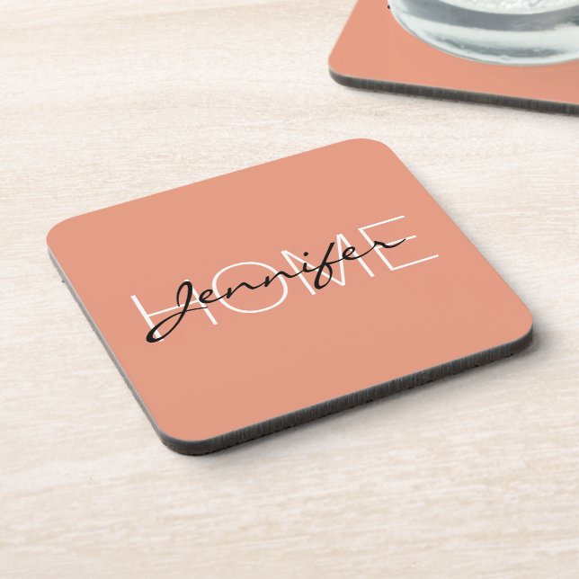 Dark salmon colour home monogram coaster (Left Side)