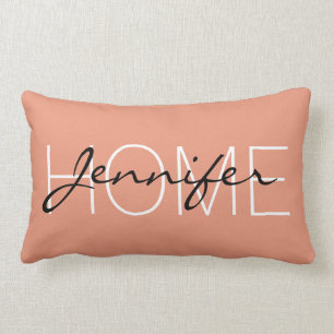 Dark salmon colour home monogram lumbar pillow