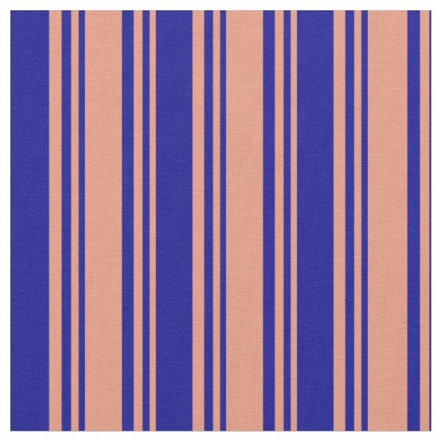 Dark Salmon & Dark Blue Lines/Stripes Pattern Fabric (Close Up)