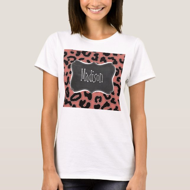 Dark Salmon Leopard; Chalkboard T-Shirt (Front)