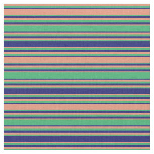 Dark Salmon, Sea Green & Midnight Blue Pattern Fabric