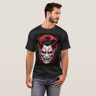 Dark Samurai Oni Mask Red Moon Gothic T-Shirt