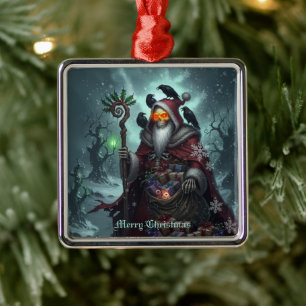 Dark Santa of Shadows – Gothic Christmas Skeleton Metal Ornament