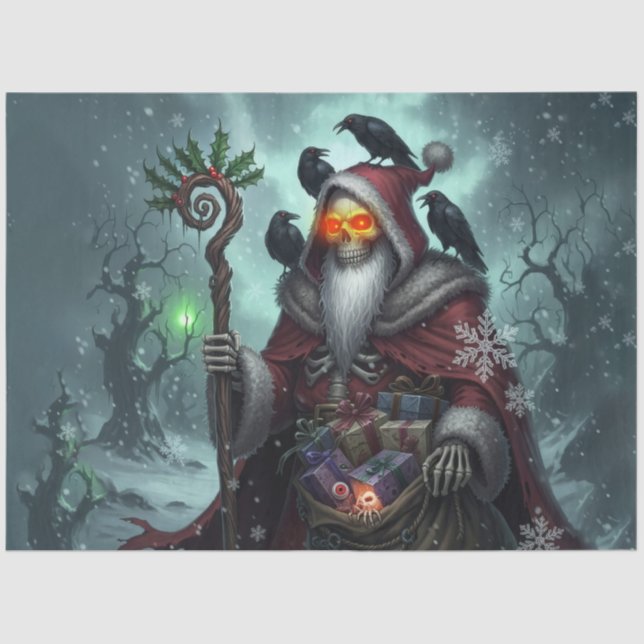 Dark Santa of Shadows – Gothic Christmas Skeleton  Tissue Paper (Front)