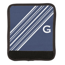 Dark Sapphire Blue and White Pinstripe Monogram