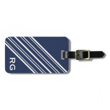 Dark Sapphire Blue and White Pinstripe Monogram
