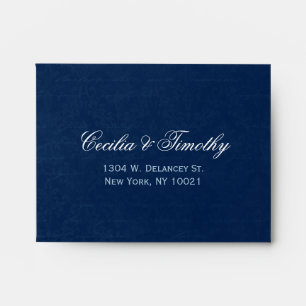 Dark Sapphire Blue Damask: Wedding RSVP Linen A2 Envelope