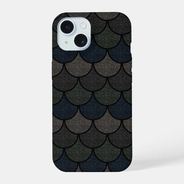 Dark Scalloped Dragon Scale Pattern iPhone 15 Case (Back)
