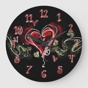 Dark Scribble Heart Large Clock