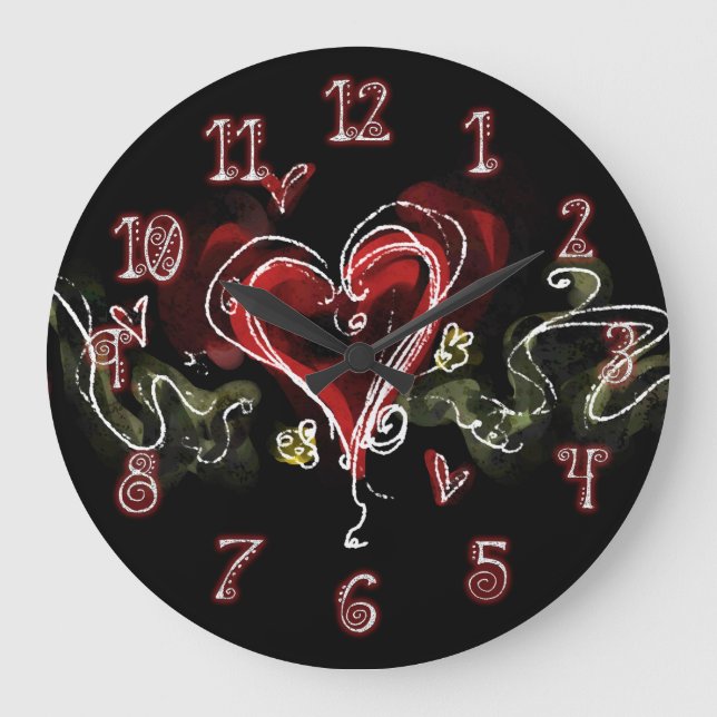 Dark Scribble Heart Large Clock (Front)