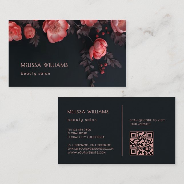 Dark Sculptural 3D Flowers Business Card (Front/Back)