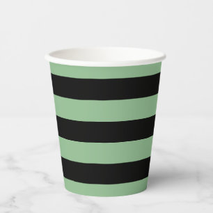 Dark Sea Green and Black Large Horizontal Stripes Paper Cups