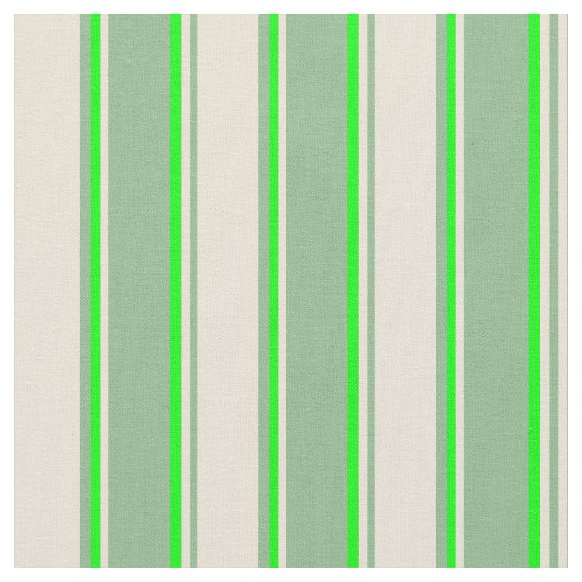 Dark Sea Green, Bisque, and Lime Coloured Pattern Fabric (Close Up)