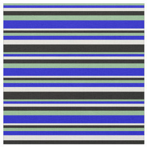 Dark Sea Green, Blue, Beige & Black Coloured Lines Fabric