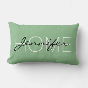 Dark sea green colour home monogram lumbar pillow