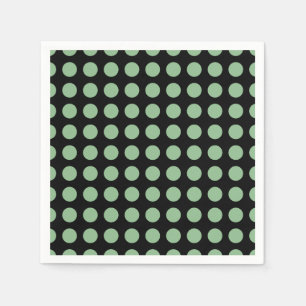 Dark Sea Green on Black Large H. Polka Dots Paper Napkin