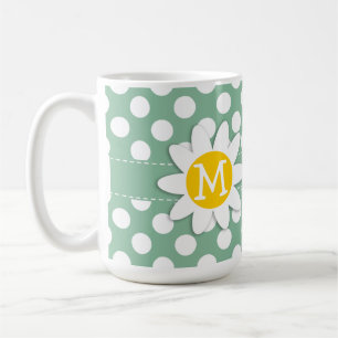 Dark Sea Green Polka Dots; Daisy Coffee Mug