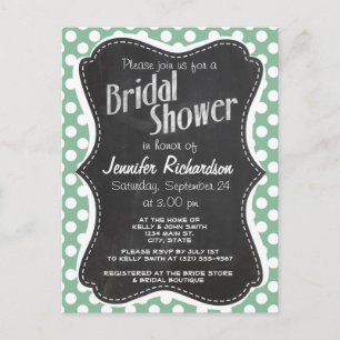 Dark Sea Green Polka Dots; Retro Chalkboard look Invitation Postcard