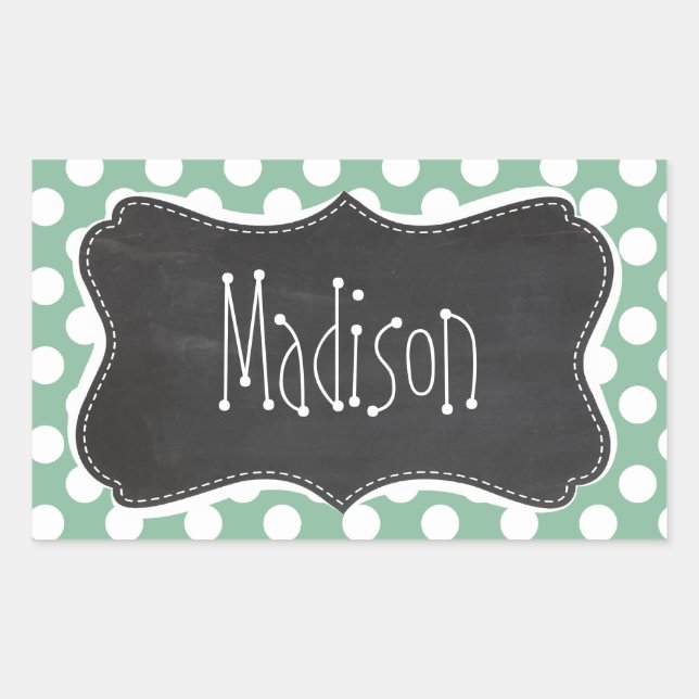 Dark Sea Green Polka Dots; Retro Chalkboard look Sticker (Front)