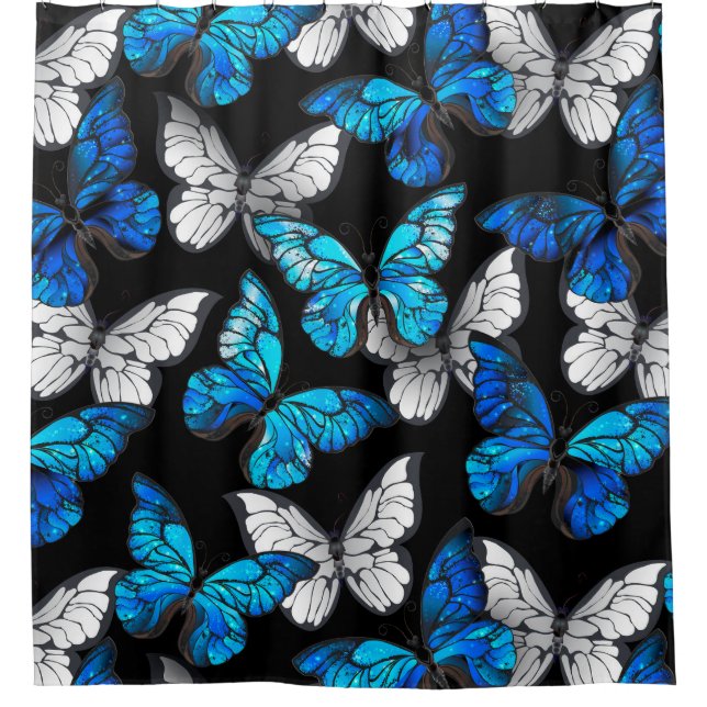 Dark Seamless Pattern with Blue Butterflies Morpho (Front)
