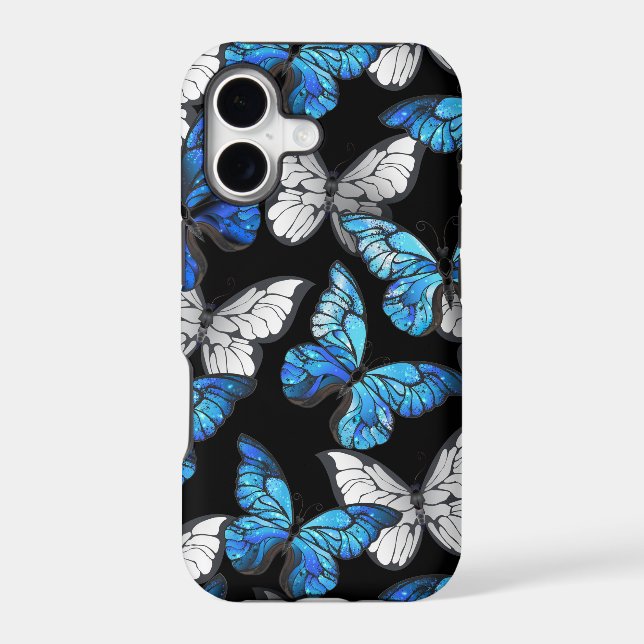 Dark Seamless Pattern with Blue Butterflies Morpho (Back)
