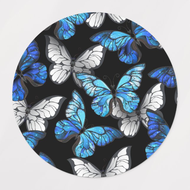 Dark Seamless Pattern with Blue Butterflies Morpho (Design 1)