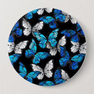 Dark Seamless Pattern with Blue Butterflies Morpho 4 Inch Round Button
