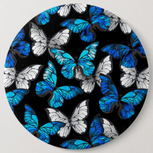 Dark Seamless Pattern with Blue Butterflies Morpho 6 Inch Round Button