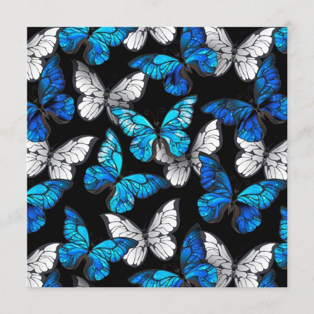 Dark Seamless Pattern with Blue Butterflies Morpho Advice Card (Front)