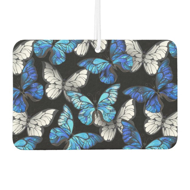Dark Seamless Pattern with Blue Butterflies Morpho Air Freshener (Front)
