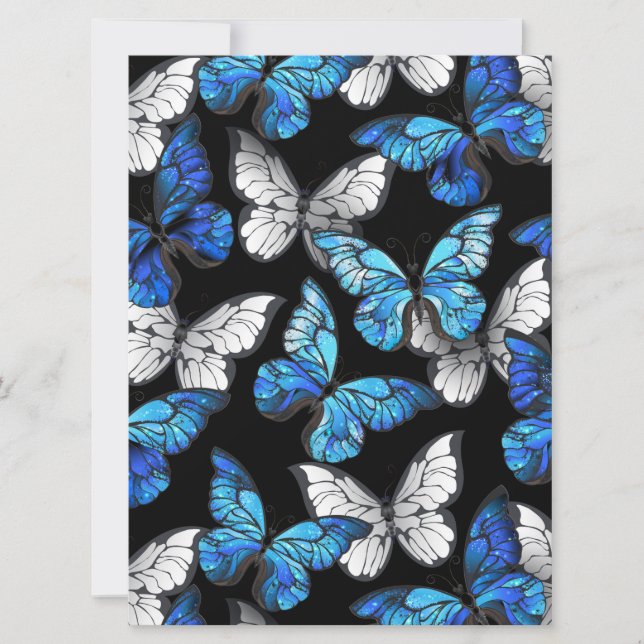 Dark Seamless Pattern with Blue Butterflies Morpho Announcement (Front)