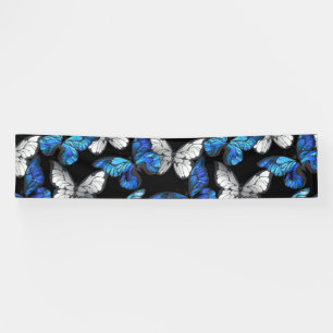 Dark Seamless Pattern with Blue Butterflies Morpho Banner