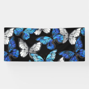 Dark Seamless Pattern with Blue Butterflies Morpho Banner