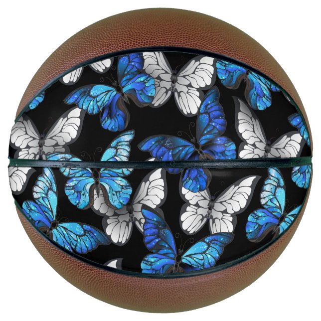 Dark Seamless Pattern with Blue Butterflies Morpho Basketball (Front)