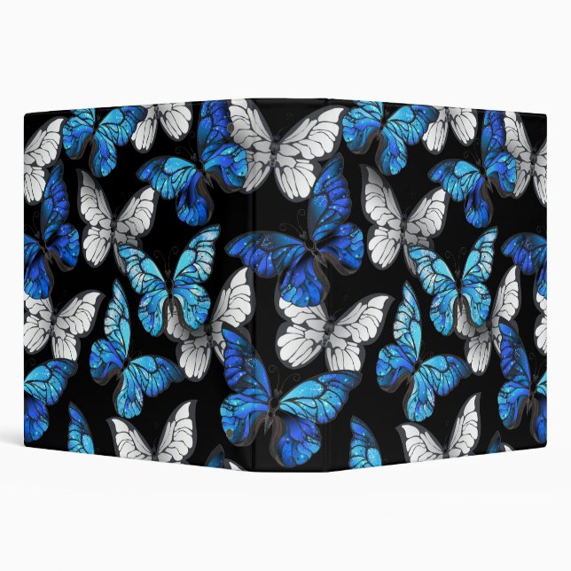 Dark Seamless Pattern with Blue Butterflies Morpho Binder (Background)