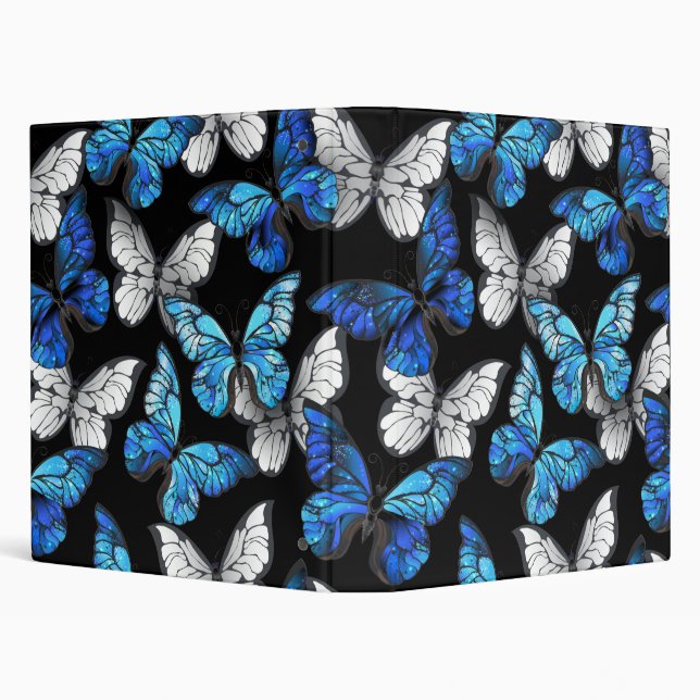 Dark Seamless Pattern with Blue Butterflies Morpho Binder (Background)