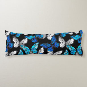 Dark Seamless Pattern with Blue Butterflies Morpho Body Pillow