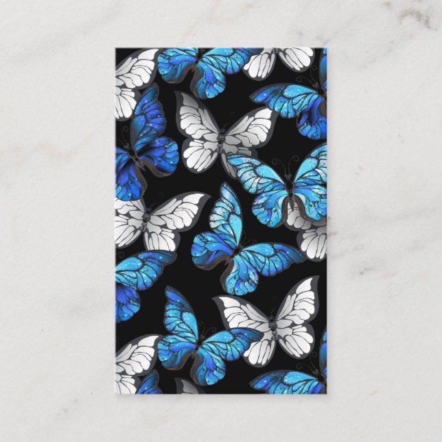 Dark Seamless Pattern with Blue Butterflies Morpho Business Card (Front)