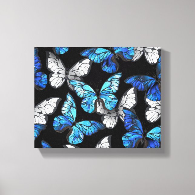 Dark Seamless Pattern with Blue Butterflies Morpho Canvas Print (Front)