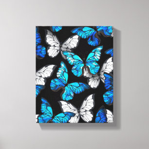 Dark Seamless Pattern with Blue Butterflies Morpho Canvas Print