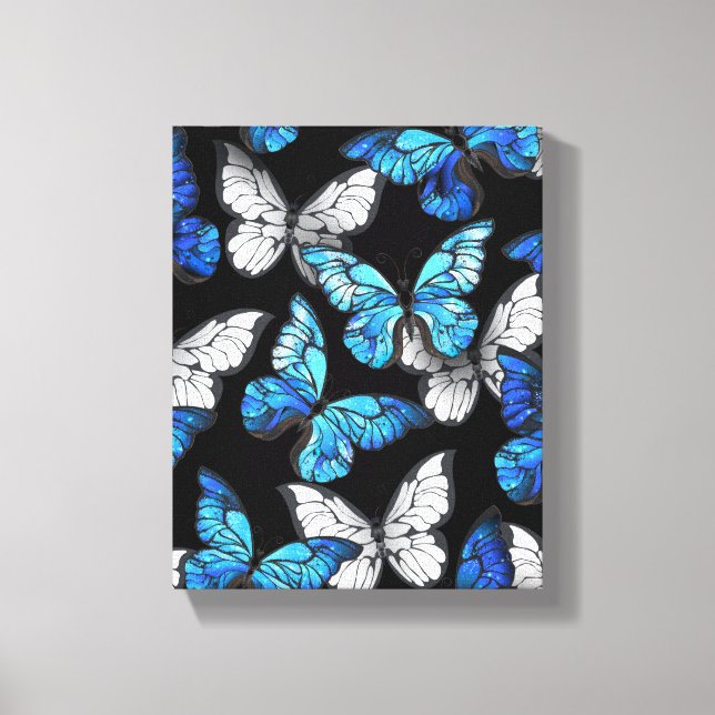 Dark Seamless Pattern with Blue Butterflies Morpho Canvas Print (Front)