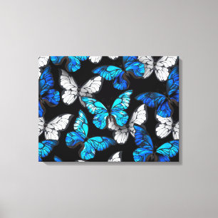 Dark Seamless Pattern with Blue Butterflies Morpho Canvas Print
