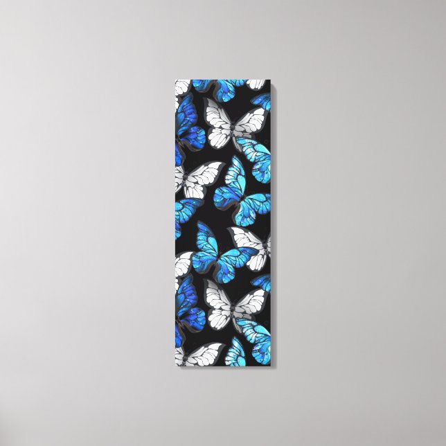Dark Seamless Pattern with Blue Butterflies Morpho Canvas Print (Front)