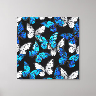 Dark Seamless Pattern with Blue Butterflies Morpho Canvas Print