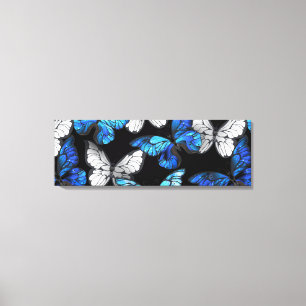 Dark Seamless Pattern with Blue Butterflies Morpho Canvas Print
