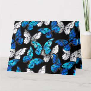 Dark Seamless Pattern with Blue Butterflies Morpho Card